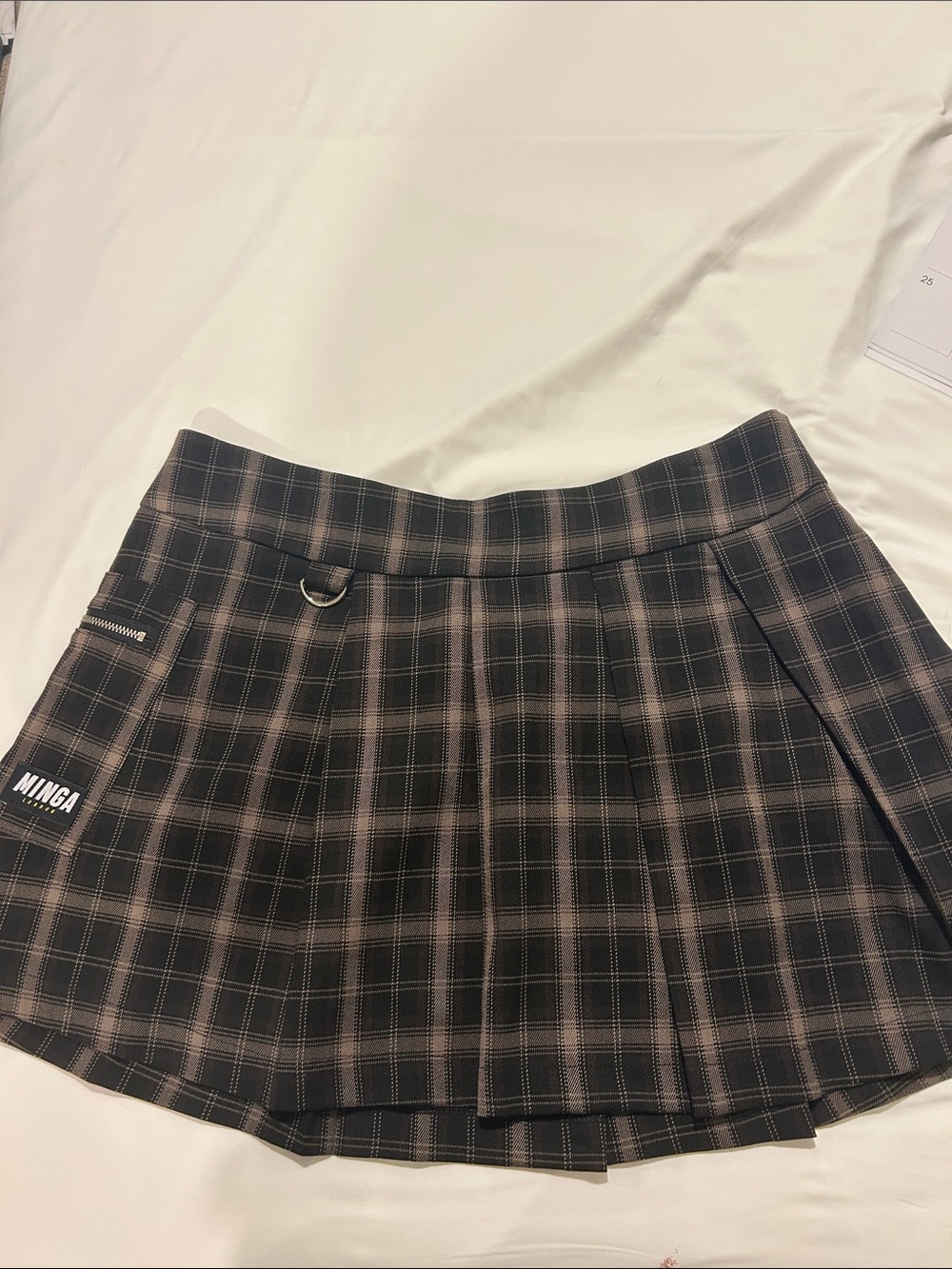 Minga Black & Taupe Plaid Pleated Mini Skirt size 8